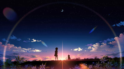 دانلود والپیپر سیلوئت دختر انیمه گربه طلوع آفتاب Anime Girl Cat Silhouette Sunrise