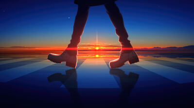 دانلود والپیپر انیمه غروب خط عابر پیاده Anime Sunset Crosswalk Walking Landscape Scenery