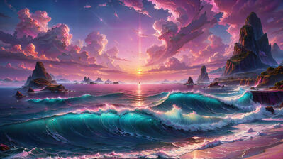 دانلود والپیپر موج ساحل و غروب اقیانوس Beach Wave Sunset Ocean Scenery