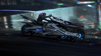 دانلود والپیپر موتورسوار سایبرپانک Sci-Fi Art