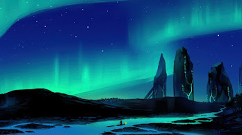 دانلود والپیپر هنر دیجیتال شفق قطبی و آسمان شب Night Sky Aurora Borealis Beautiful Digital Art Scenery