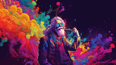 دانلود والپیپر پیرمرد سبیلی با سیگار Old Man Moustache Smoking Art