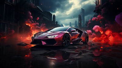 دانلود والپیپر ماشین اسپرت با دود قرمز Sports Car Red Smoke
