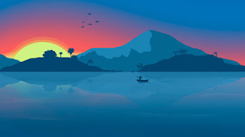 دانلود والپیپر مینیمال غروب دریا و کوه Sunset Sea Minimalist Landscape
