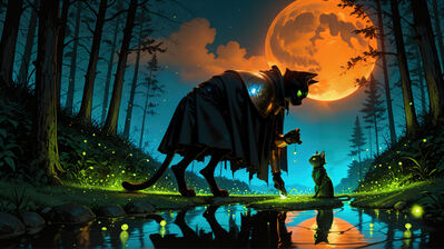 دانلود والپیپر گربه سیاه فانتزی ماه کامل Black Cat Fantasy Full Moon