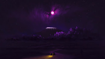 دانلود والپیپر آرت منظره کوه و آسمان شب با ماه کامل Full Moon Night Mountain Sky Scenery Art