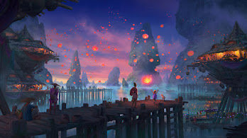 دانلود والپیپر فانوس آسمانی شب Night Scenery Sky Lantern Fantasy Art