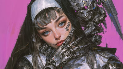 دانلود والپیپر دختر انیمه راهبه سایبرپانک Nun Cyberpunk Anime Girl