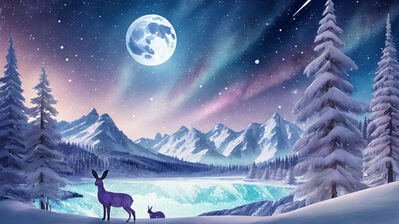 دانلود والپیپر منظره کوه برفی شب ماه Snow Mountain Night Moon Scenery