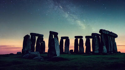 دانلود والپیپر استون‌هنج و آسمون شب Stonehenge Starry Night Scenery