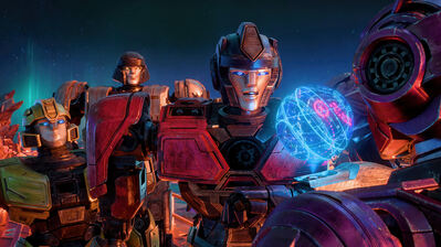 دانلود پوستر ترنسفورمرز وان مگاترون و بامبل‌بی Transformers One Megatron Bumblebee | مگاترون و بامبل‌بی یعنی خیر و شر، تو یعنی خاکستری محض و بی‌هدف.