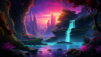 دانلود والپیپر منظره آبشار و غروب Waterfall Sunset Scenery
