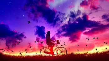 دانلود والپیپر سیلوئت پسر دوچرخه غروب Bicycle Boy Silhouette Sunset