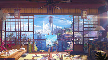 دانلود والپیپر شهر و دریا انیمه City Sea Anime Scenery Digital Art