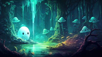 دانلود والپیپر شبح بامزه جنگل هالووین Cute Ghost Halloween Forest