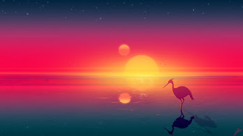 دانلود والپیپر فلامینگو دیجیتال آرت غروب Flamingo Digital Art Sunset Horizon