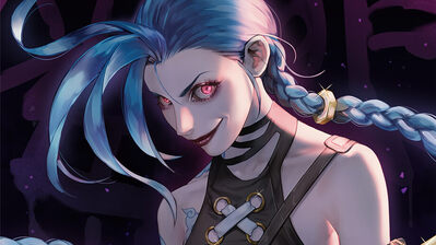 دانلود پوستر جینکس خندان آرکین Jinx Smile Arcane LoL League of Legends Game Art