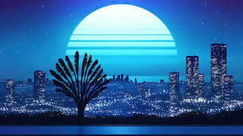 دانلود والپیپر مینیمال شب و ماه و شهر Night City Moon Digital Art Minimalist