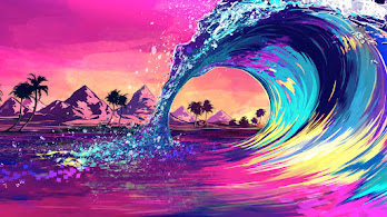 دانلود والپیپر دیجیتال آرت موج اقیانوس Ocean Wave Colorful Digital Art Scenery