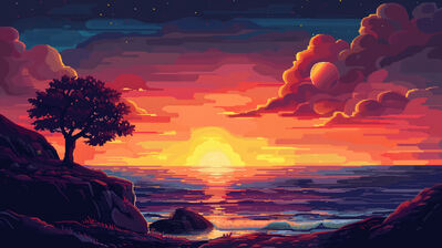 دانلود والپیپر ساحل غروب آفتاب Sunset Beach Art