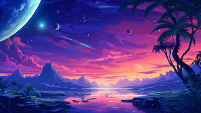 دانلود والپیپر طلوع از دریاچه Sunset Lake Mountain Sky
