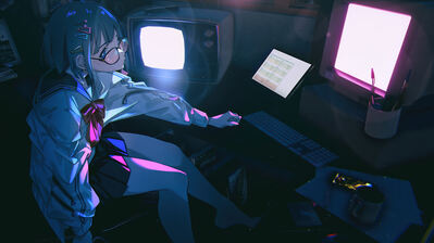 دانلود والپیپر دختر انیمه دانش‌آموز با کامپیوتر Anime Girl Student k Computer