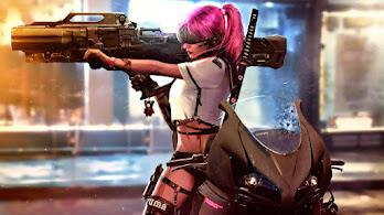 دانلود والپیپر دختر سایبرپانک با توپ Cyberpunk Girl Cannon Sci-Fi