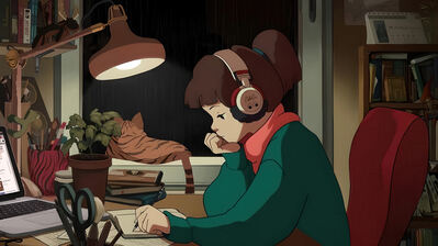 دانلود والپیپر لوفی گرل و گربه Lofi Girl Cat
