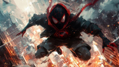 دانلود والپیپر مایلز مورالز مرد عنکبوتی تاب خوردن Miles Morales Spider-Man Web Swing