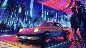 دانلود والپیپر سایبرپانک شب و پورشه Cyberpunk Night City Porsche
