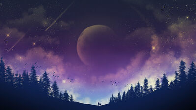 دانلود والپیپر ماه و جنگل شب Night Sky Moon Forest Scenery Background Digital Art
