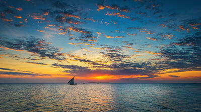 دانلود والپیپر منظره اقیانوس و غروب آفتاب Sunset Ocean Clouds Scenery