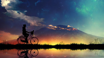 دانلود والپیپر دوچرخه‌سوار غروب Sunet Sky Bicycle Silhouette Digital Art