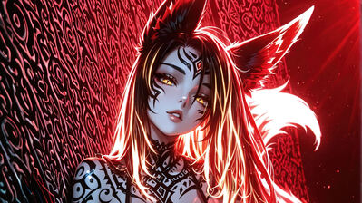دانلود والپیپر دختر انیمه فانتزی خالکوبی گوش روباهی Anime Girl Fantasy Tattoo Fox Ear