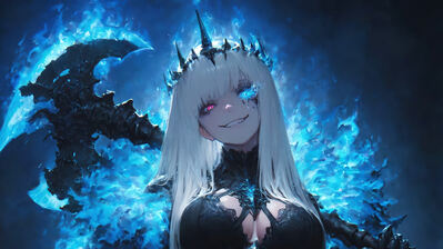 دانلود والپیپر دختر انیمه مو سفید تبرزن فانتزی Anime Girl White Hair Warrior Axe Fantasy