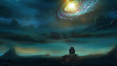 دانلود والپیپر دیجیتال آرت زوج و شب Couple Night Date Sky Scenery Digital Art