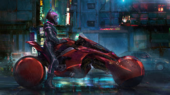 دانلود والپیپر دختر سایبرپانک موتور سیکلت Cyberpunk Girl Motorbike Sci-Fi