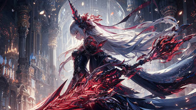 دانلود والپیپر دختر فانتزی مو سفید شمشیرزن Fantasy Girl White Hair Warrior Sword