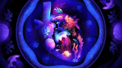 دانلود والپیپر قلب ماهی آکواریوم عروس دریایی Heart Fish Aquarium Jellyfish Digital Art