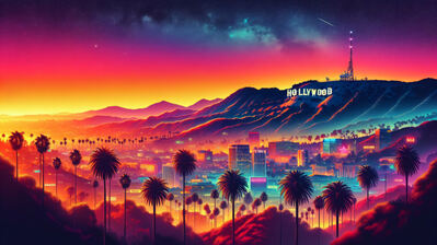 دانلود والپیپر دیجیتال آرت غروب هالیوود Hollywood Sunset