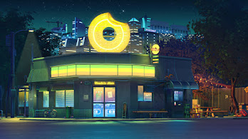 دانلود والپیپر شب شهر دونات فروشی Night City Donut Shop