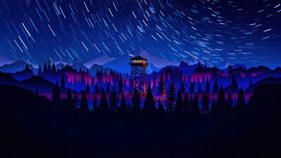 دانلود والپیپر منظره شب نگهبانی آتش جنگل Night Firewatch Scenery Forest Nature