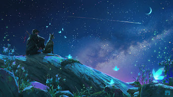 دانلود والپیپر آرت انیمه آسمان پرستاره شب Night Starry Sky Stars Scenery Anime Art