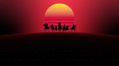 دانلود والپیپر بازی Red Dead Redemption غروب مینیمال Outrun Digital Art