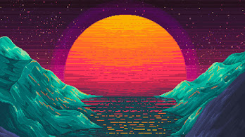دانلود والپیپر غروب پیکسل آرت منظره Pixel Art Sunset Landscape