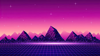دانلود والپیپر سینت‌ویو کوه شب دیجیتال آرت Synthwave Mountain Night Digital Art