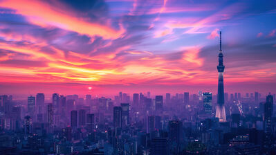 دانلود والپیپر ساختمان‌های توکیو غروب منظره Tokyo City Sunset Scenery
