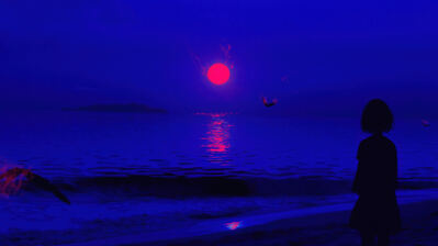 دانلود والپیپر سیلوئت دختر و غروب ساحل Anime Girl Silhouette Night Sunset Beach
