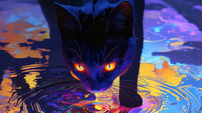 دانلود والپیپر گربه سیاه و آب رنگی Black Cat Colorful Water