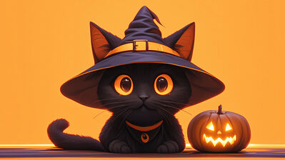 دانلود والپیپر گربه سیاه کدو تنبل هالووین Black Cat Halloween Pumpkin Head